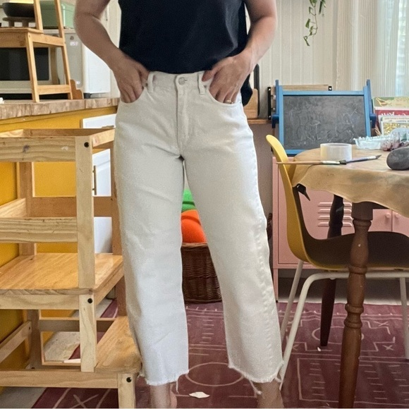 Vintage 90s Calvin Klein Crop Ankle Frayed White Cream Denim Jeans Size 5 - Picture 2 of 14